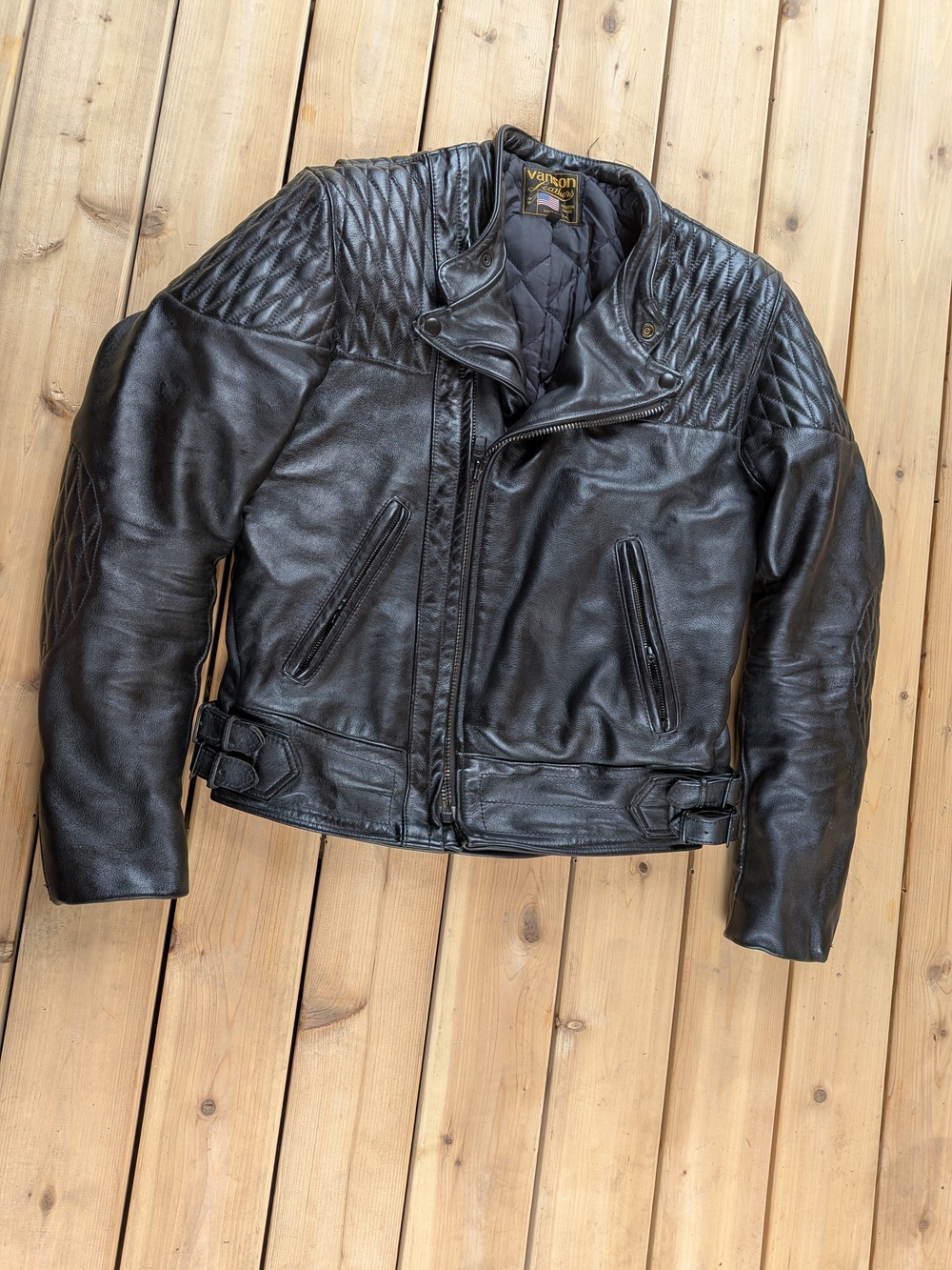 Vanson Classic Black Quilted Leather Performance Jacket